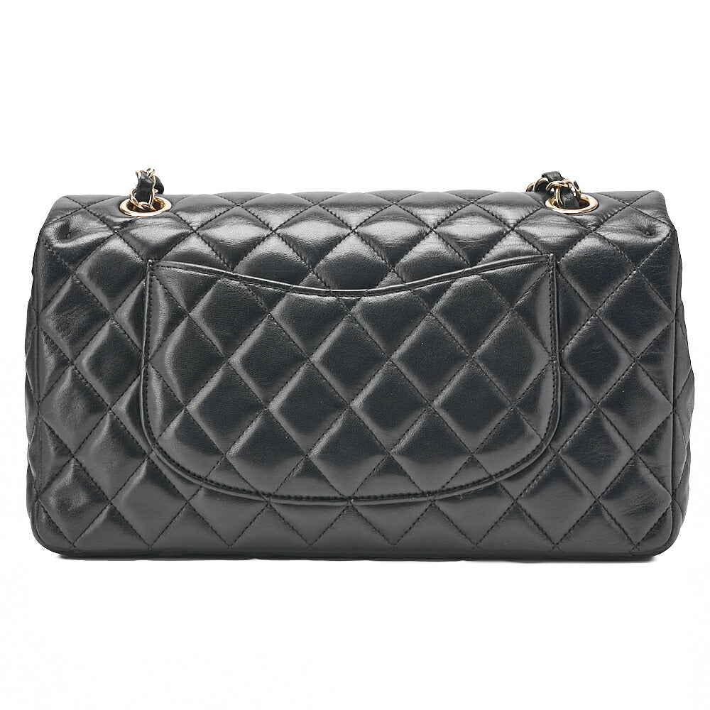 CHANEL ラムスキン マトラッセ 25cm シングル フラップ アイコン チェーンショルダー 黒 ゴールド金具 中古