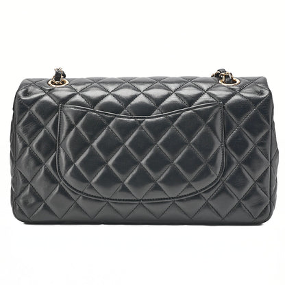 CHANEL ラムスキン マトラッセ 25cm シングル フラップ アイコン チェーンショルダー 黒 ゴールド金具 中古
