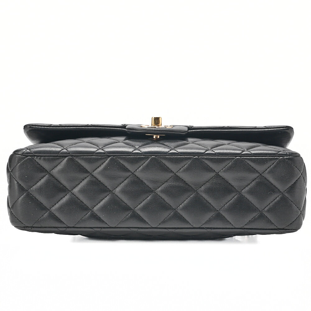 CHANEL ラムスキン マトラッセ 25cm シングル フラップ アイコン チェーンショルダー 黒 ゴールド金具 中古