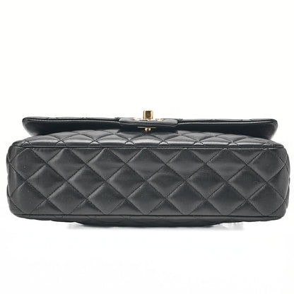 CHANEL ラムスキン マトラッセ 25cm シングル フラップ アイコン チェーンショルダー 黒 ゴールド金具 中古