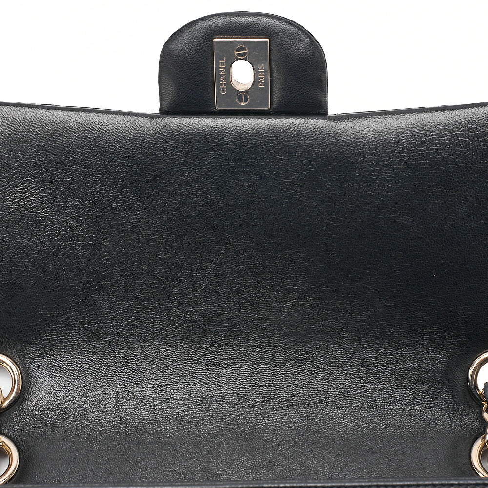 CHANEL ラムスキン マトラッセ 25cm シングル フラップ アイコン チェーンショルダー 黒 ゴールド金具 中古