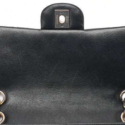 CHANEL ラムスキン マトラッセ 25cm シングル フラップ アイコン チェーンショルダー 黒 ゴールド金具 中古