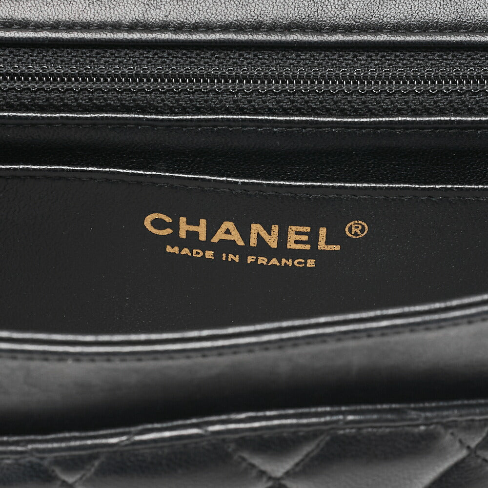 CHANEL ラムスキン マトラッセ 25cm シングル フラップ アイコン チェーンショルダー 黒 ゴールド金具 中古