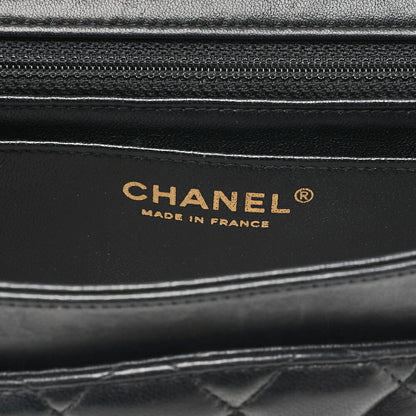 CHANEL ラムスキン マトラッセ 25cm シングル フラップ アイコン チェーンショルダー 黒 ゴールド金具 中古