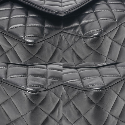 CHANEL ラムスキン マトラッセ 25cm シングル フラップ アイコン チェーンショルダー 黒 ゴールド金具 中古