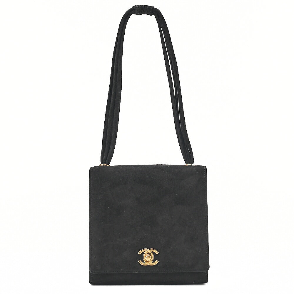 CHANEL Handbag Suede Turnlock Mini Handbag Black Gold-Tone Hardware, Pre-Owned