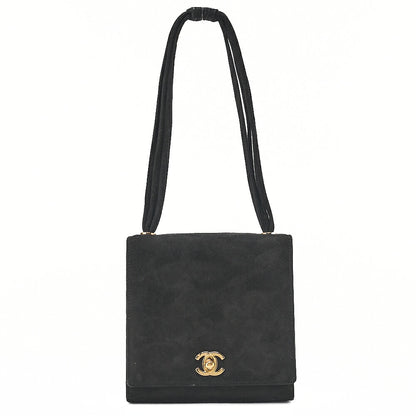 CHANEL Handbag Suede Turnlock Mini Handbag Black Gold-Tone Hardware, Pre-Owned