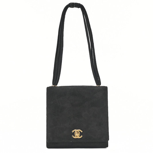 CHANEL Handbag Suede Turnlock Mini Handbag Black Gold-Tone Hardware, Pre-Owned