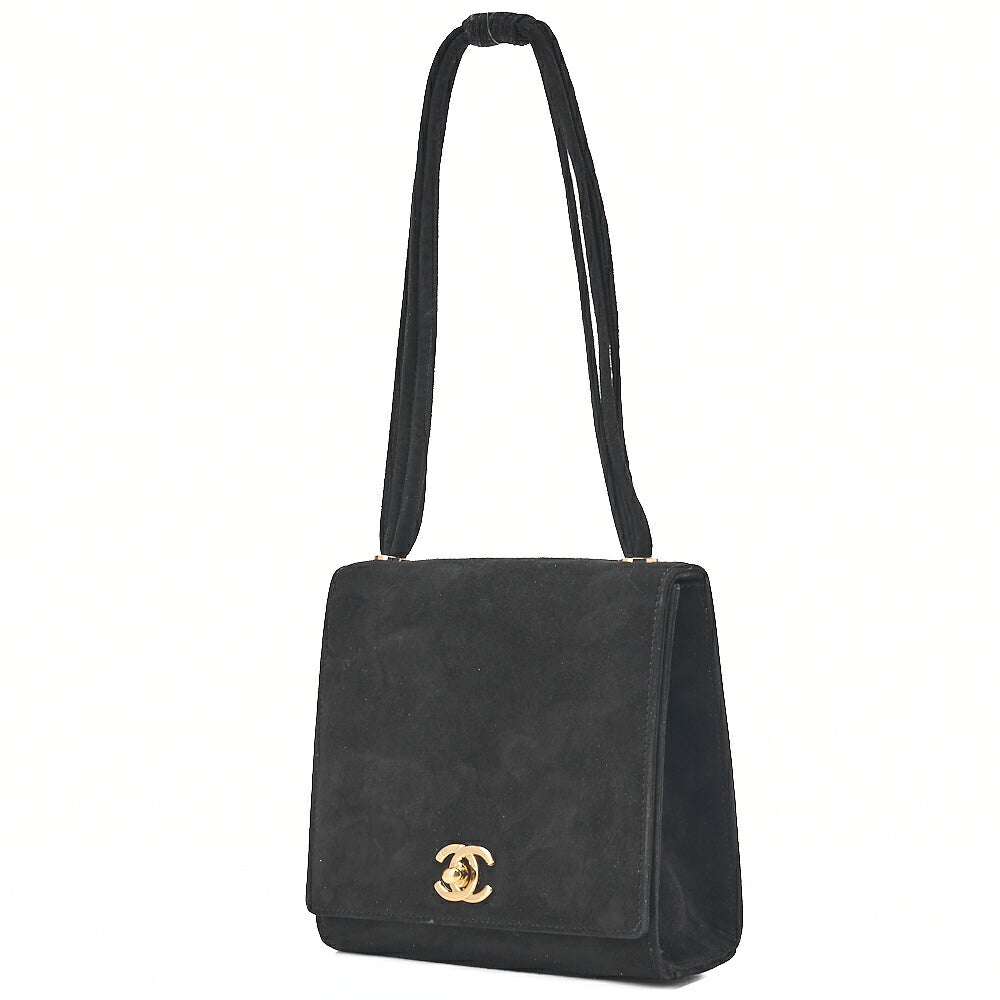 CHANEL Handbag Suede Turnlock Mini Handbag Black Gold-Tone Hardware, Pre-Owned