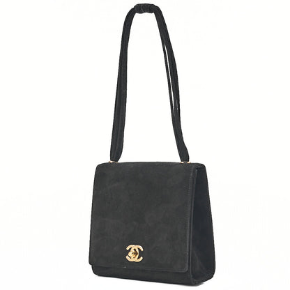 CHANEL Handbag Suede Turnlock Mini Handbag Black Gold-Tone Hardware, Pre-Owned