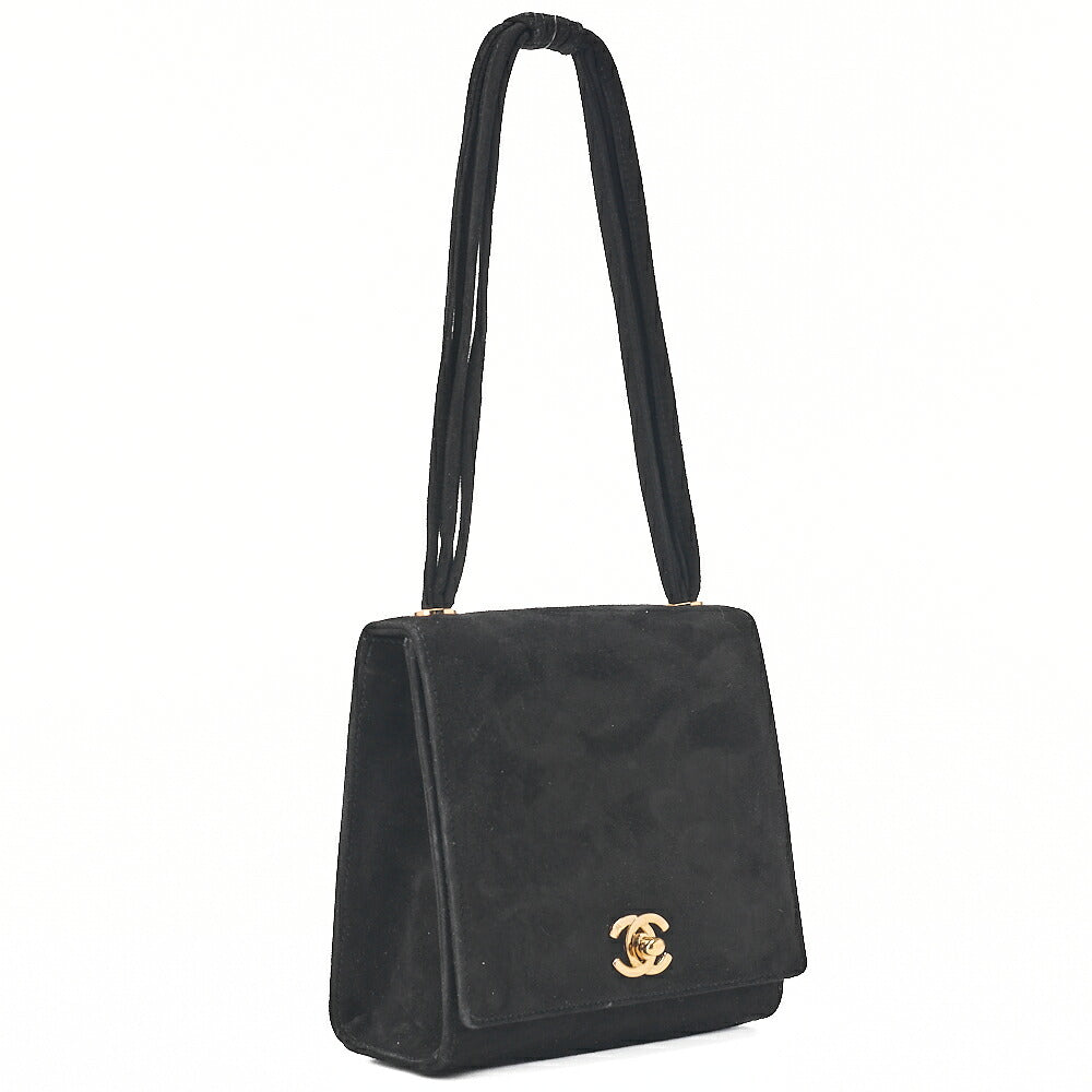 CHANEL Handbag Suede Turnlock Mini Handbag Black Gold-Tone Hardware, Pre-Owned