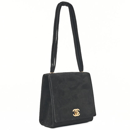 CHANEL Handbag Suede Turnlock Mini Handbag Black Gold-Tone Hardware, Pre-Owned