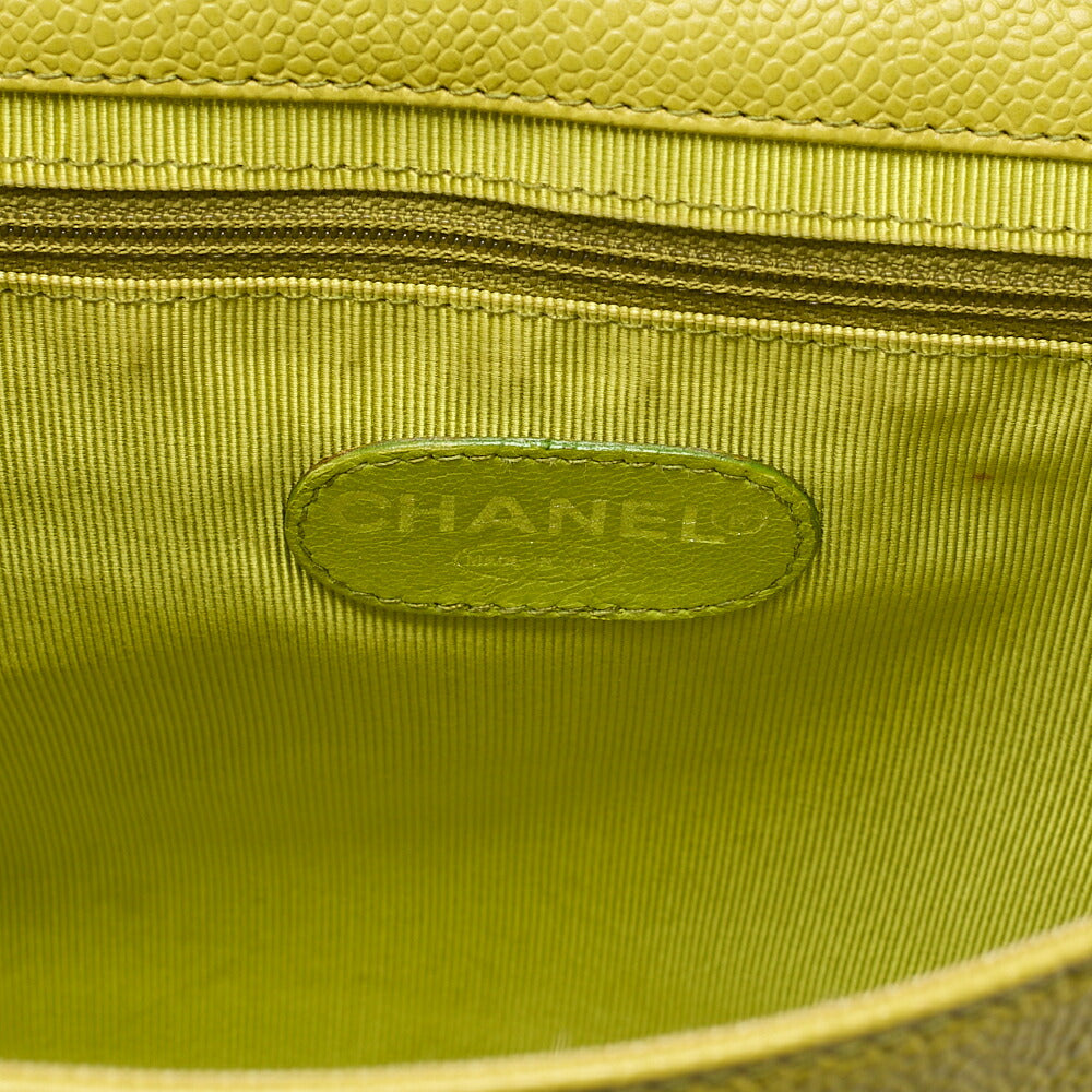 シャネル キャビアスキン ターンロック ココマーク シングルチェーンショルダー 緑 シルバー金具 中古