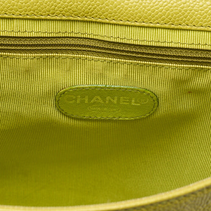 シャネル キャビアスキン ターンロック ココマーク シングルチェーンショルダー 緑 シルバー金具 中古