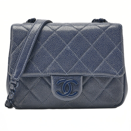 CHANEL Mini Matrasse 18 Chain Shoulder Caviar Skin Navy Navy-Tone Hardware, Pre-Owned