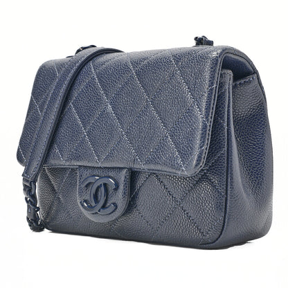 CHANEL Mini Matrasse 18 Chain Shoulder Caviar Skin Navy Navy-Tone Hardware, Pre-Owned