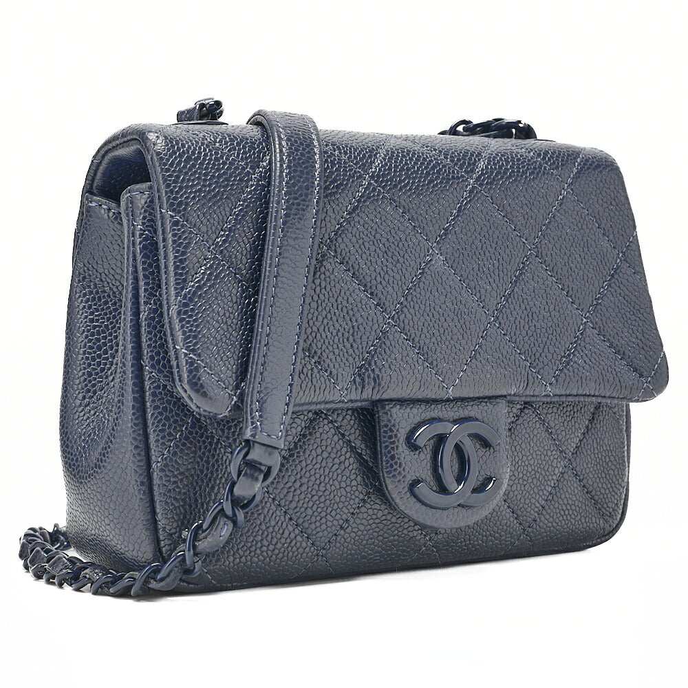 CHANEL Mini Matrasse 18 Chain Shoulder Caviar Skin Navy Navy-Tone Hardware, Pre-Owned