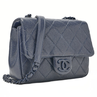 CHANEL Mini Matrasse 18 Chain Shoulder Caviar Skin Navy Navy-Tone Hardware, Pre-Owned