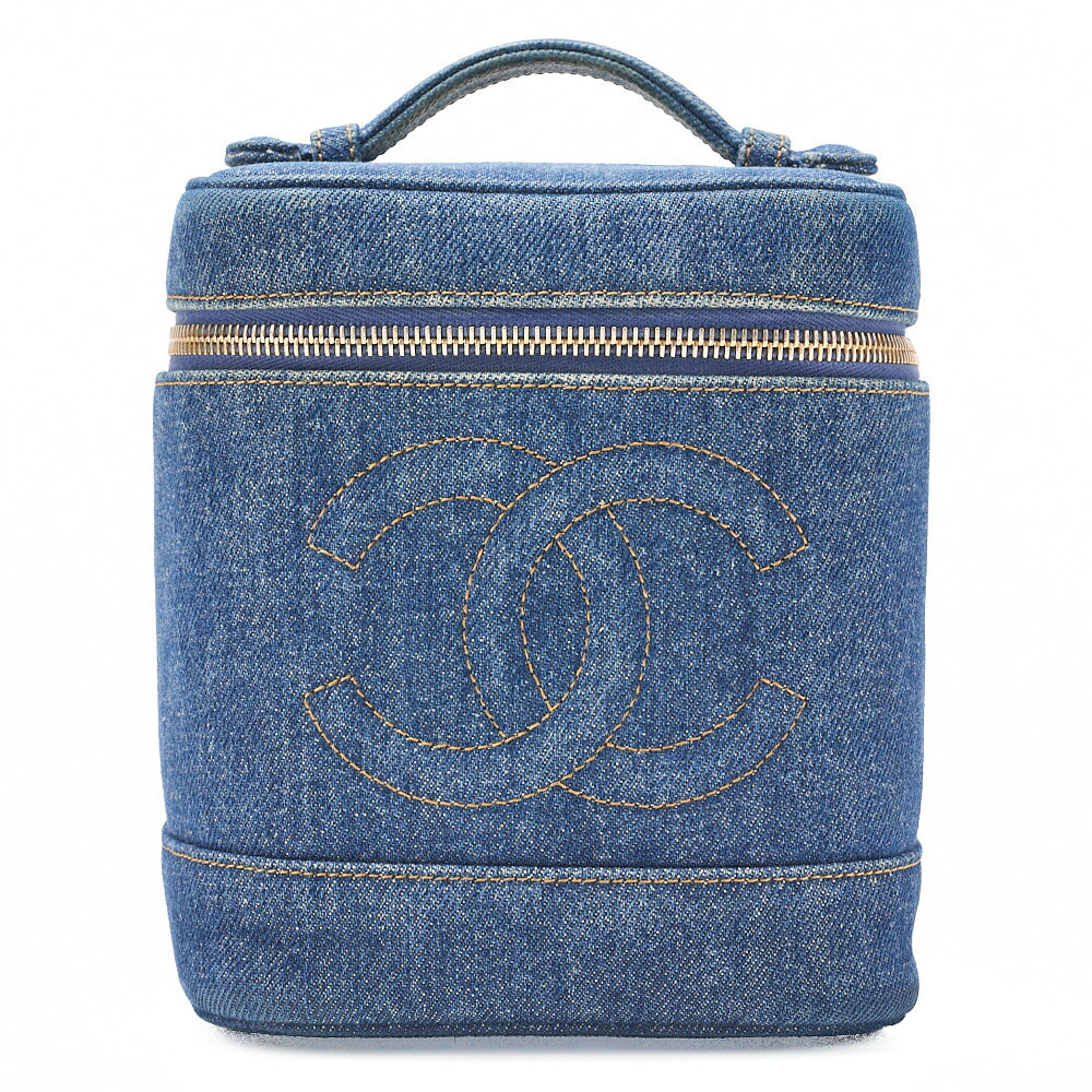 CHANEL Cocomark Vanity Handbag Denim Blue Gold-Tone Hardware, Pre-Owned