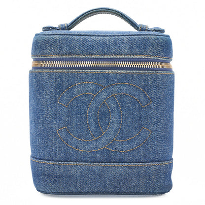 CHANEL Cocomark Vanity Handbag Denim Blue Gold-Tone Hardware, Pre-Owned