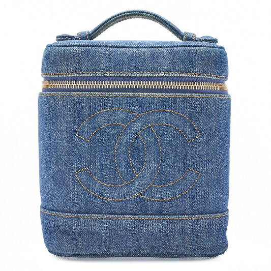 CHANEL Cocomark Vanity Handbag Denim Blue Gold-Tone Hardware, Pre-Owned