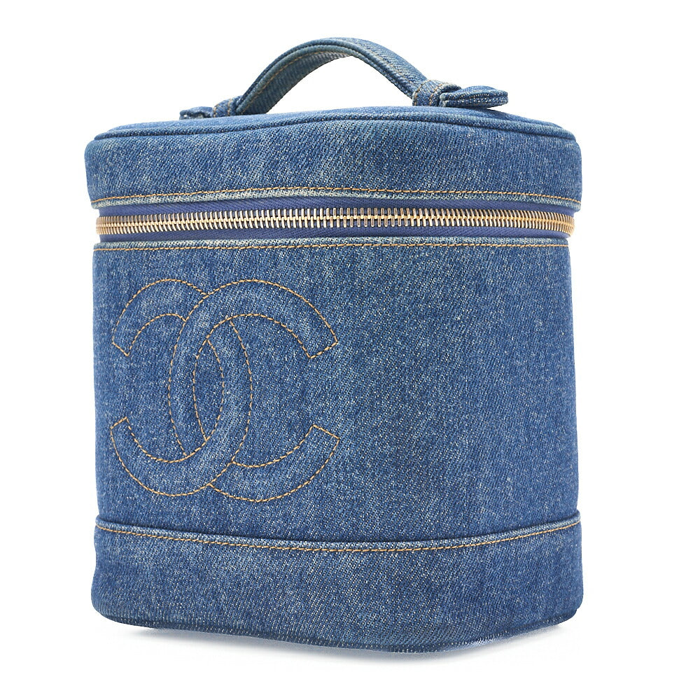 CHANEL Cocomark Vanity Handbag Denim Blue Gold-Tone Hardware, Pre-Owned