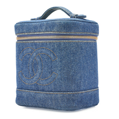 CHANEL Cocomark Vanity Handbag Denim Blue Gold-Tone Hardware, Pre-Owned