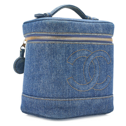 CHANEL Cocomark Vanity Handbag Denim Blue Gold-Tone Hardware, Pre-Owned