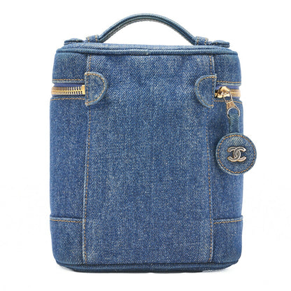 CHANEL Cocomark Vanity Handbag Denim Blue Gold-Tone Hardware, Pre-Owned