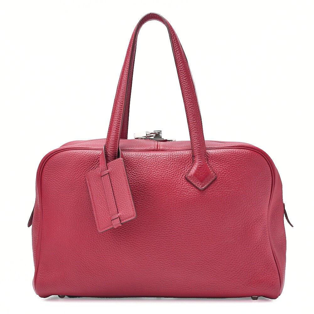 HERMES Victoria 35 Trion Clemence Tote Bag Rouge Garance Silver -Tone Hardware, Pre-Owned