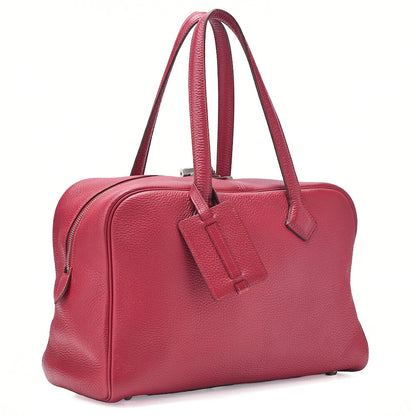 HERMES Victoria 35 Trion Clemence Tote Bag Rouge Garance Silver -Tone Hardware, Pre-Owned