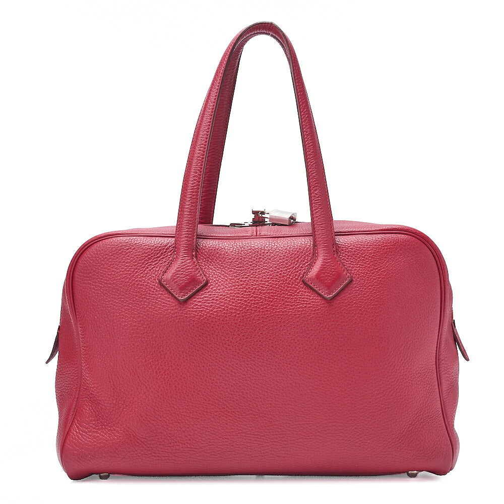 HERMES Victoria 35 Trion Clemence Tote Bag Rouge Garance Silver -Tone Hardware, Pre-Owned