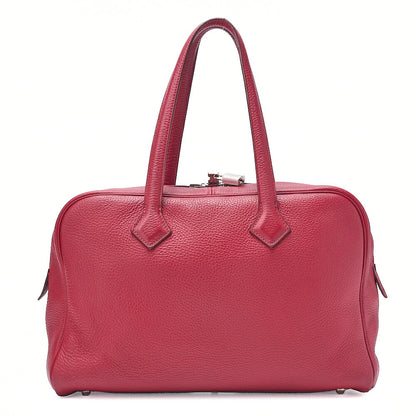 HERMES Victoria 35 Trion Clemence Tote Bag Rouge Garance Silver -Tone Hardware, Pre-Owned
