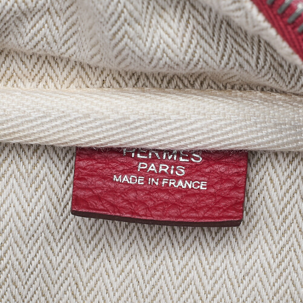 HERMES Victoria 35 Trion Clemence Tote Bag Rouge Garance Silver -Tone Hardware, Pre-Owned