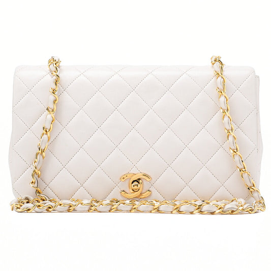 CHANEL Lambskin Matelasse Full Flap Chain Shoulder White Gold-Tone Hardware, Pre-Owned