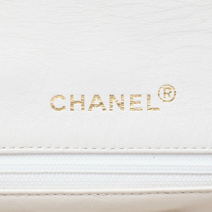 シャネル ラムスキン マトラッセ フル フラップ チェーンショルダー 白 ゴールド金具 中古品