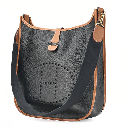 HERMES Evelyn 1GM Ardennes X Leather Shoulder Black X Gold Gold-Tone Hardware, Pre-Owned