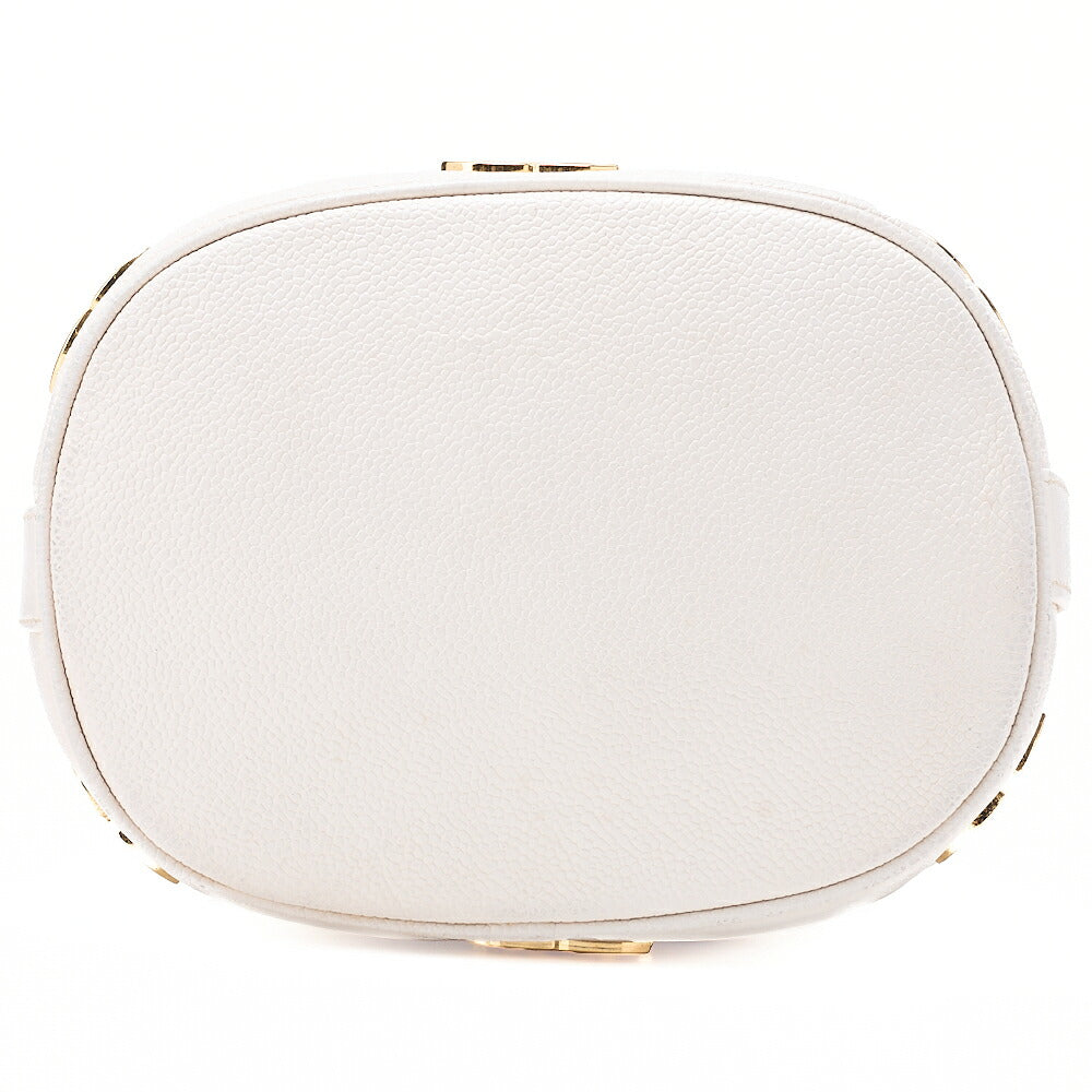CHANEL Chain Shoulder Bag Triple Coco Caviar Skin Ball Charm Drawstring White Gold -Tone Hardware, Pre-Owned