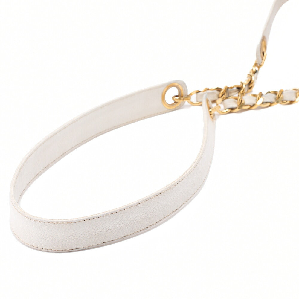 CHANEL Chain Shoulder Bag Triple Coco Caviar Skin Ball Charm Drawstring White Gold -Tone Hardware, Pre-Owned