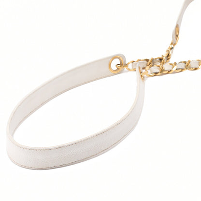 CHANEL Chain Shoulder Bag Triple Coco Caviar Skin Ball Charm Drawstring White Gold -Tone Hardware, Pre-Owned