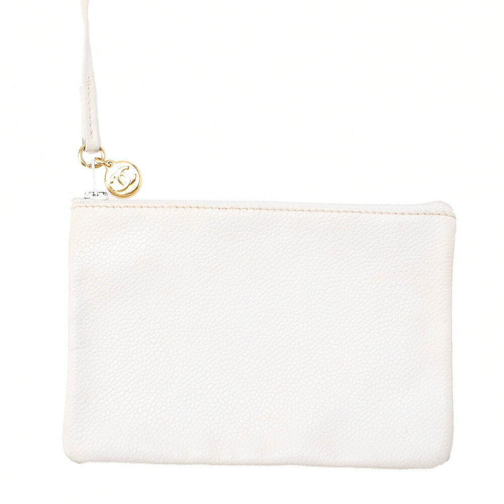 CHANEL Chain Shoulder Bag Triple Coco Caviar Skin Ball Charm Drawstring White Gold -Tone Hardware, Pre-Owned