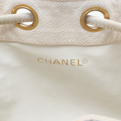 CHANEL Chain Shoulder Bag Triple Coco Caviar Skin Ball Charm Drawstring White Gold -Tone Hardware, Pre-Owned