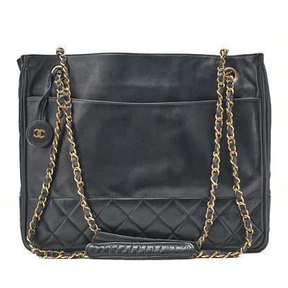 シャネル マトラッセ プルチャーム ダブルチェーンショルダー ラムスキン ネイビー ゴールド金具 中古品