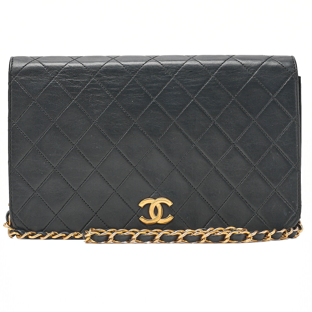 CHANEL Matelasse Push Lock Chain Shoulder Lambskin Black Gold-Tone Hardware, Pre-Owned