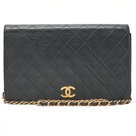 CHANEL Matelasse Push Lock Chain Shoulder Lambskin Black Gold-Tone Hardware, Pre-Owned