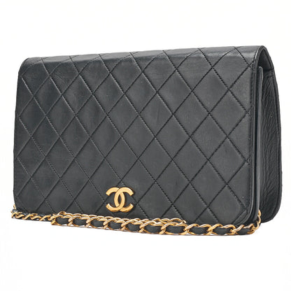 CHANEL Matelasse Push Lock Chain Shoulder Lambskin Black Gold-Tone Hardware, Pre-Owned