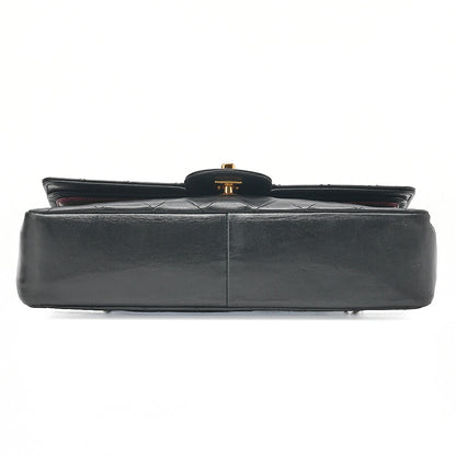 CHANEL Lambskin Matelasse 25cm Straight Double Flap Chain Shoulder Black Gold-Tone Hardware, Pre-Owned