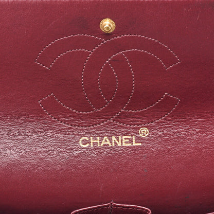 CHANEL Lambskin Matelasse 25cm Straight Double Flap Chain Shoulder Black Gold-Tone Hardware, Pre-Owned