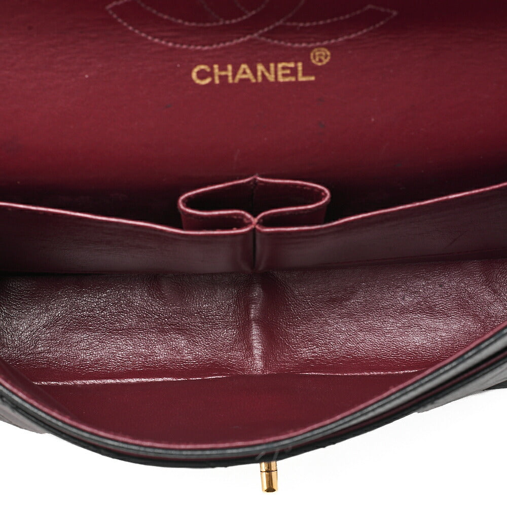 CHANEL Lambskin Matelasse 25cm Straight Double Flap Chain Shoulder Black Gold-Tone Hardware, Pre-Owned