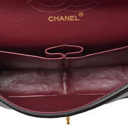 CHANEL Lambskin Matelasse 25cm Straight Double Flap Chain Shoulder Black Gold-Tone Hardware, Pre-Owned